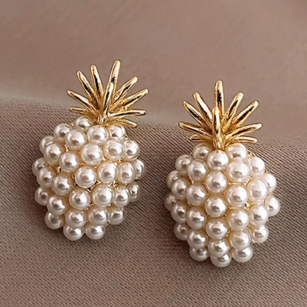 Gold and Pearl Pineapple Earrings